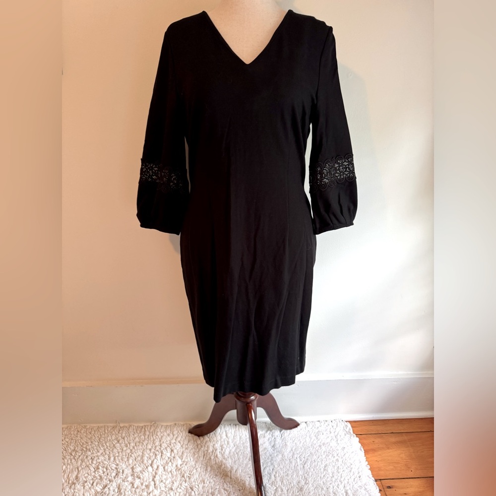 Talbots Black Dress with lace inset sleeves– Size 10